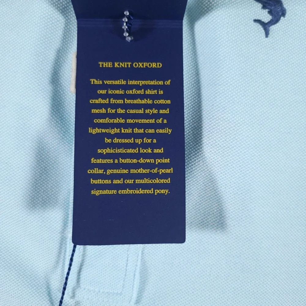 Ralph Lauren Polo Shirt Mens XL Blue Knit Oxford Short Sleeve Marlin Embroidered